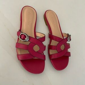 Coach Leather Kennedy Flat Slip On Open Toe Cherry Red Sandals US 7.5